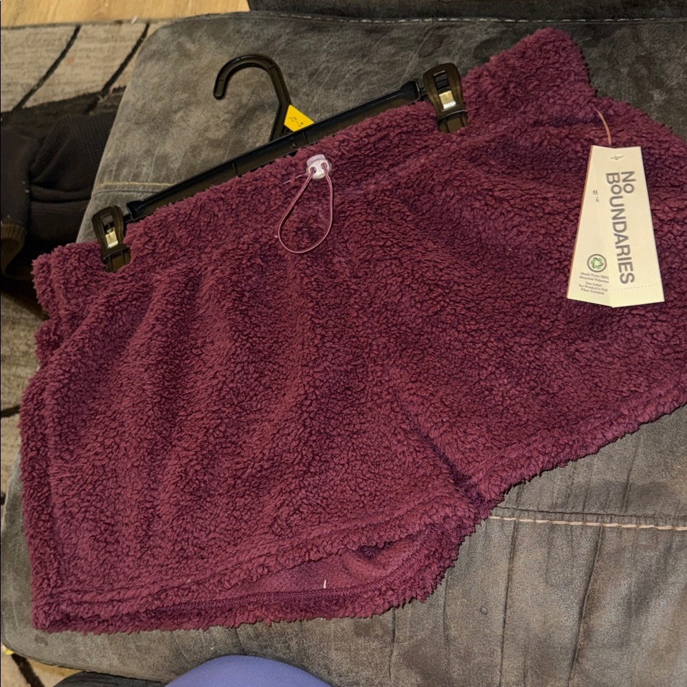No Boundaries Women's Cozy Plush Purple Shorts with Drawstrings